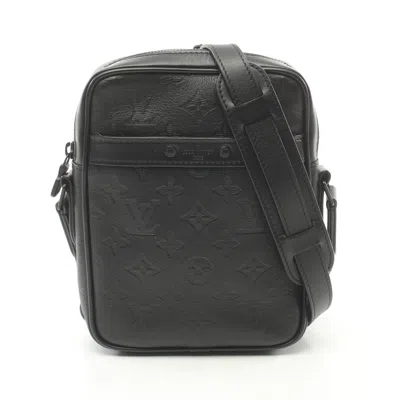 Pre-owned Louis Vuitton Danube Pm Monogram Shadow Noir Shoulder Bag Leather In Black