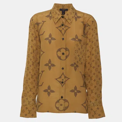 Pre-owned Louis Vuitton Dark Beige Giant Monogram Satin Long Sleeve Shirt M