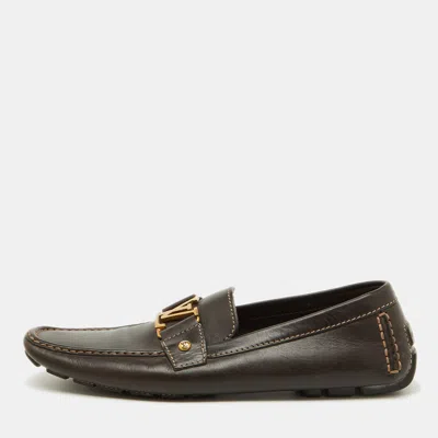 Pre-owned Louis Vuitton Dark Brown Leather Monte Carlo Loafers Size 44