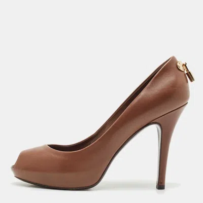 Pre-owned Louis Vuitton Dark Brown Leather Oh Really! Platform Peep Toe Pumps Size 39