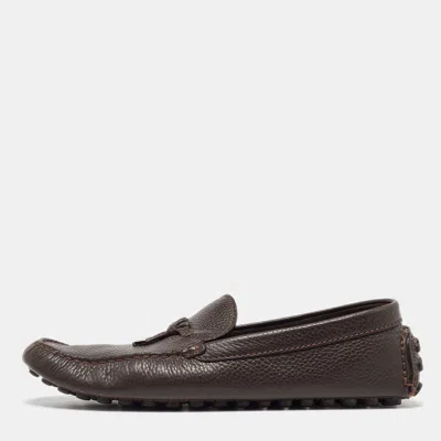 Pre-owned Louis Vuitton Dark Brown Logo Bow Slip On Loafers Size 43.5