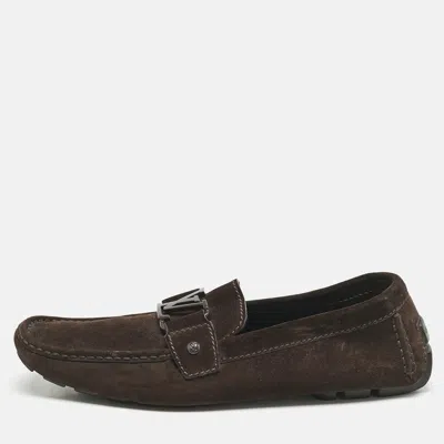 Pre-owned Louis Vuitton Dark Brown Suede Hockenheim Slip On Loafers Size 42.5