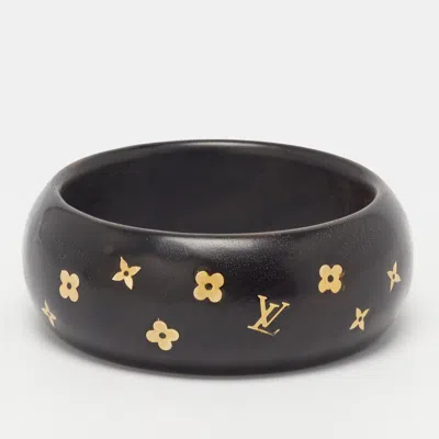 Pre-owned Louis Vuitton Dark Brown Wood Sylvania Enamel Gold Tone Bangle Bracelet