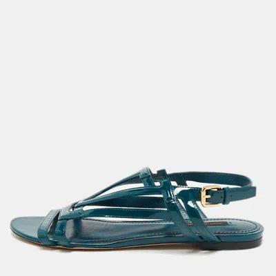 Pre-owned Louis Vuitton Dark Green Patent Leather Crossing Logo Flat Sandals Size 39