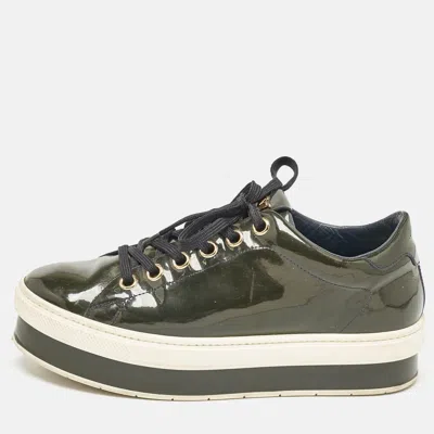 Pre-owned Louis Vuitton Dark Green Patent Leather Lace Up Sneakers Size 37.5