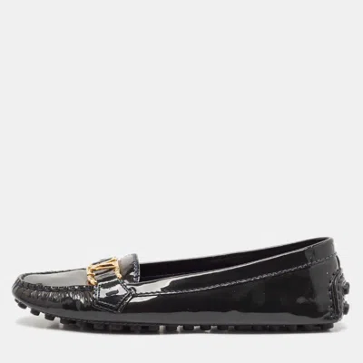 Pre-owned Louis Vuitton Dark Green Patent Leather Oxford Logo Slip On Loafers Size 36
