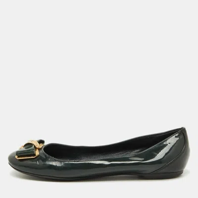 Pre-owned Louis Vuitton Dark Green/black Patent Leather Bow Ballet Flats Size 36