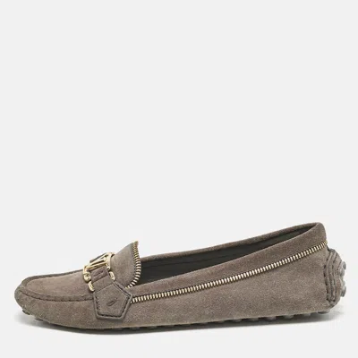 Pre-owned Louis Vuitton Dark Grey Suede Oxford Zip Detail Slip On Loafers Size 38.5