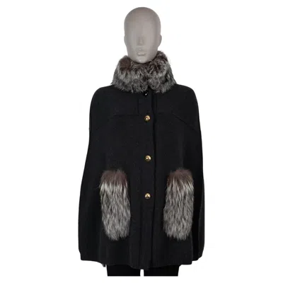 Pre-owned Louis Vuitton Dark Grey Wool Fur Trim Knit Cape Jacket S In Gray