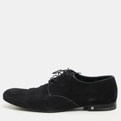 Pre-owned Louis Vuitton Dark Navy Blue Perforated Suede Solferino Derby Size 42