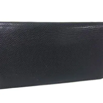 Pre-owned Louis Vuitton Dark Navy Taiga Leather Long Wallet (bi-fold) () In Blue