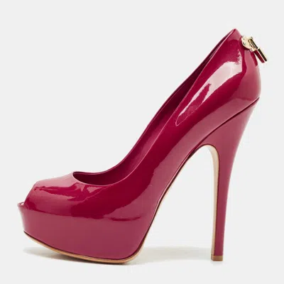Pre-owned Louis Vuitton Dark Pink Patent Leather Oh Really! Peep Toe Platform Pumps Size 41