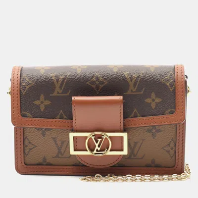 Pre-owned Louis Vuitton Dauphine Brown Monogram Canvas Leather Chain Shoulder Bag