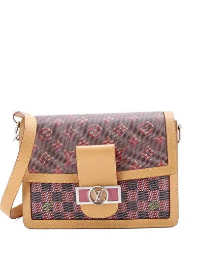 Pre-owned Louis Vuitton Dauphine Damier Monogram Lv Pop Canvas Mm Shoulder Bag In Red