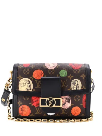 Pre-owned Louis Vuitton Dauphine Limited Edition Fornasetti Cameo Monogram Canvas Mm Shoulder Bag In Black