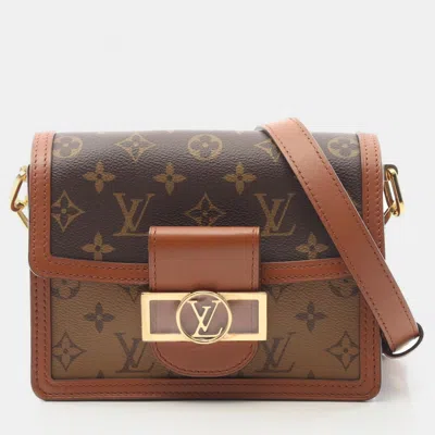 Pre-owned Louis Vuitton Dauphine Mini Monogram Reverse Canvas Leather Shoulder Bag In Brown