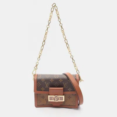 Pre-owned Louis Vuitton Dauphine Mini Monogram Reverse Chain Shoulder Bag In Brown