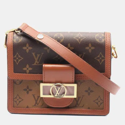 Pre-owned Louis Vuitton Dauphine Mini Monogram Reverse Shoulder Bag Coated Canvas Leather Brown Beige