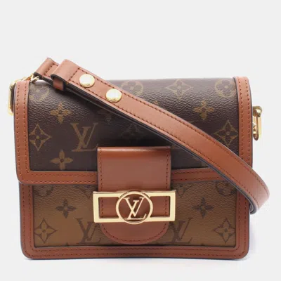Pre-owned Louis Vuitton Dauphine Mini Monogram Reverse Shoulder Bag In Coated Canvas And Leather Brown Beige In Sand