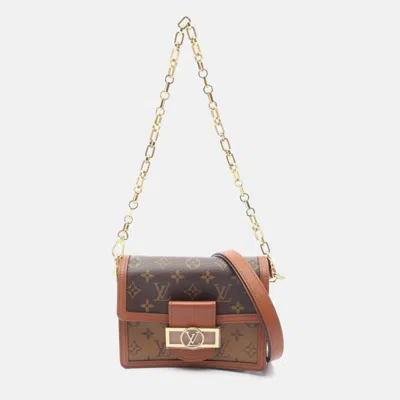Pre-owned Louis Vuitton Dauphine Mini Shoulder Bag Coated Canvas And Leather Monogram Reverse Brown Beige In Sand