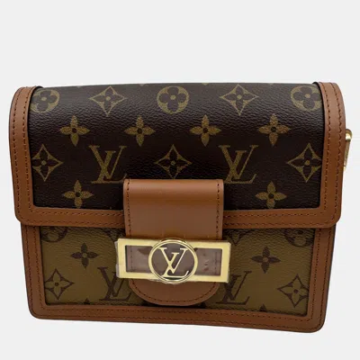 Pre-owned Louis Vuitton Dauphine Mini Shoulder Bag Coated Canvas And Leather Monogram Reverse Brown Beige In Sand