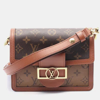 Pre-owned Louis Vuitton Dauphine Mini Shoulder Bag Coated Canvas Leather Monogram Reverse Brown Beige
