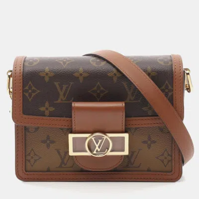 Pre-owned Louis Vuitton Dauphine Mini Shoulder Bag Coated Canvas Leather Monogram Reverse Brown Beige