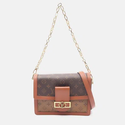 Pre-owned Louis Vuitton Dauphine Mm Chain Shoulder Bag Monogram Reverse Canvas In Brown