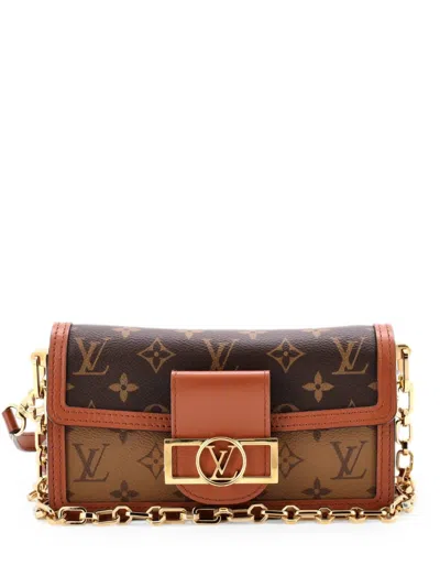 Pre-owned Louis Vuitton Dauphine Reverse Monogram Canvas East West Shoulder Bag In Brown