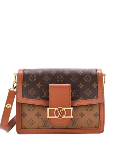 Pre-owned Louis Vuitton Dauphine Reverse Monogram Canvas Mm Shoulder Bag In Brown