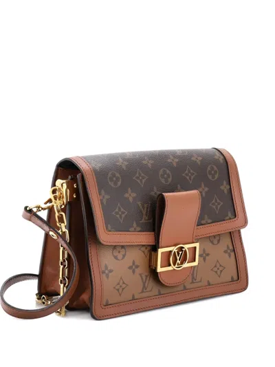 Pre-owned Louis Vuitton Dauphine Reverse Monogram Canvas Mm Shoulder Bag In Brown