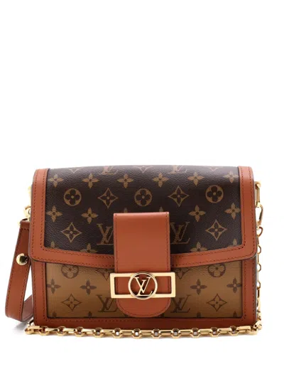 Pre-owned Louis Vuitton Dauphine Reverse Monogram Canvas Mm Shoulder Bag In Brown