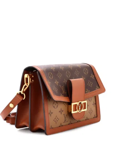 Pre-owned Louis Vuitton Dauphine Reverse Monogram Canvas Mm Shoulder Bag In Brown