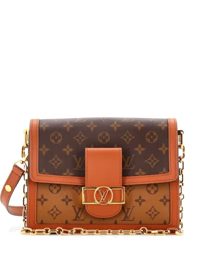 Pre-owned Louis Vuitton Dauphine Reverse Monogram Canvas Mm Shoulder Bag In Brown