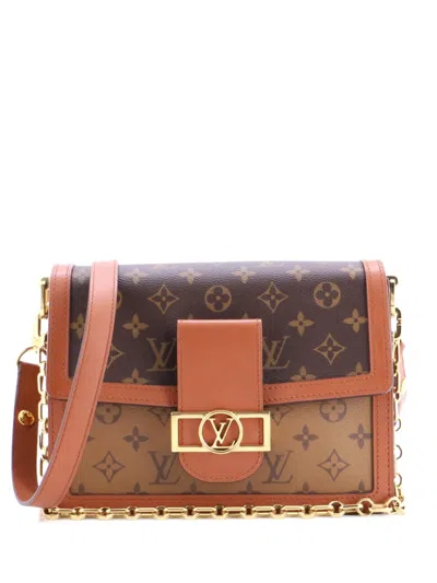 Pre-owned Louis Vuitton Dauphine Reverse Monogram Canvas Mm Shoulder Bag In Brown