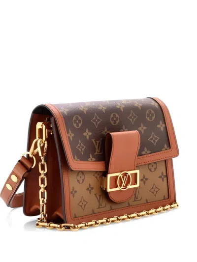 Pre-owned Louis Vuitton Dauphine Reverse Monogram Canvas Mm Shoulder Bag In Brown