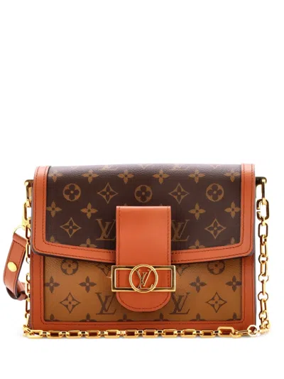 Pre-owned Louis Vuitton Dauphine Reverse Monogram Canvas Mm Shoulder Bag In Brown