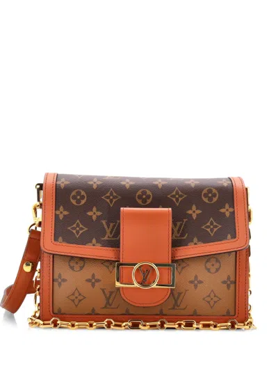 Pre-owned Louis Vuitton Dauphine Reverse Monogram Canvas Mm Shoulder Bag In Brown