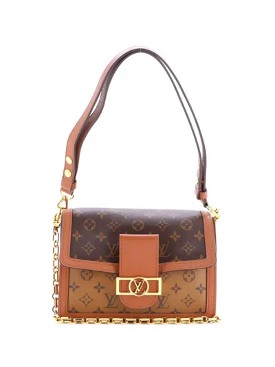 Pre-owned Louis Vuitton Dauphine Reverse Monogram Canvas Mm Shoulder Bag In Brown