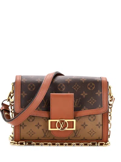 Pre-owned Louis Vuitton Dauphine Reverse Monogram Canvas Mm Shoulder Bag In Brown