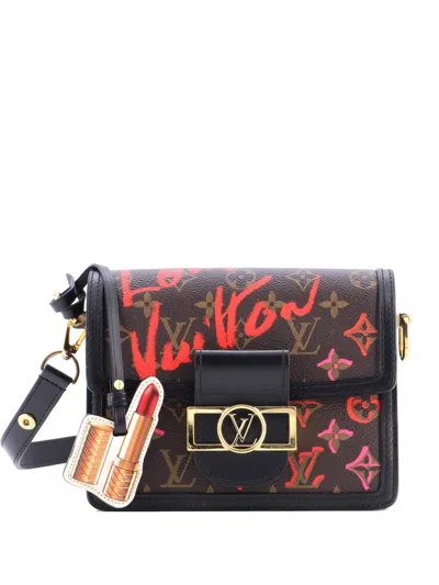 Pre-owned Louis Vuitton Dauphine Shoulder Bag Limited Edition Fall In Love Monogram Canvas Mini Crossbody Bag In Brown