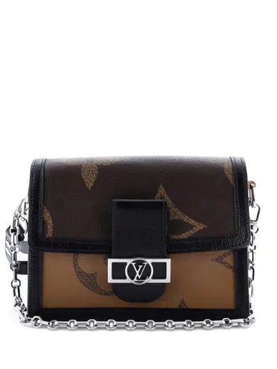 Pre-owned Louis Vuitton Dauphine Shoulder Bag Reverse Monogram Giant Mm Crossbody Bag In Black