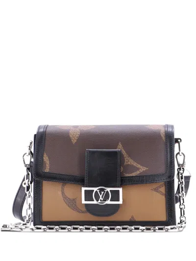 Pre-owned Louis Vuitton Dauphine Shoulder Bag Reverse Monogram Giant Mm Crossbody Bag In Black