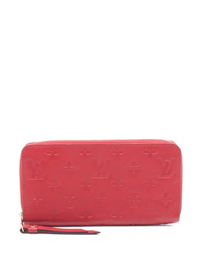 Pre-owned Louis Vuitton Debossed-monogram Zip-around Wallet In Red