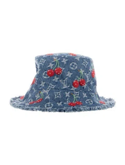 Pre-owned Louis Vuitton Denim Cerise Bucket Hat In Blue