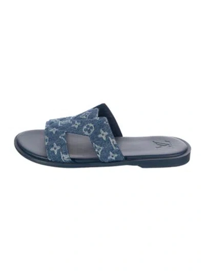 Pre-owned Louis Vuitton Denim Graphic Print Slides In Blue