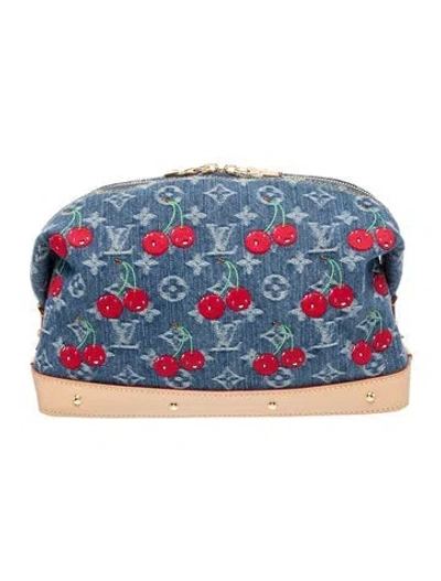 Pre-owned Louis Vuitton Denim Lv X Tm Monogram Denim Cerises Cosmetic Pouch In Blue