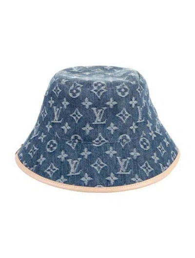 Pre-owned Louis Vuitton Denim Monogram Bucket Hat In Blue
