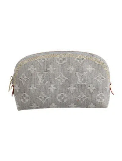 Pre-owned Louis Vuitton Denim Monogram Cosmetic Pouch In Grey