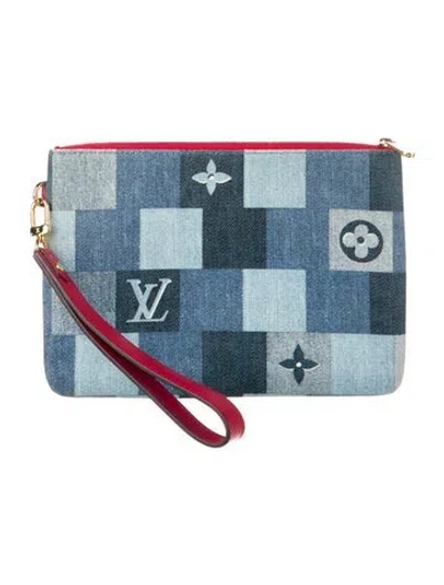 Pre-owned Louis Vuitton Denim Monogram Denim Patchwork City Pouch In Blue